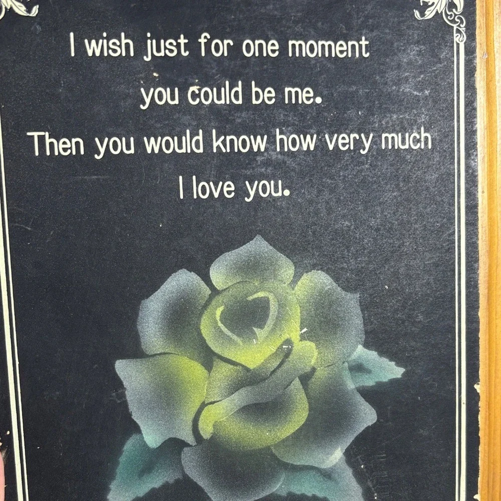 Vintage Meridiar‎ Wood Classic Handpainted Wooden Rose Love Plaque MCM Art 9